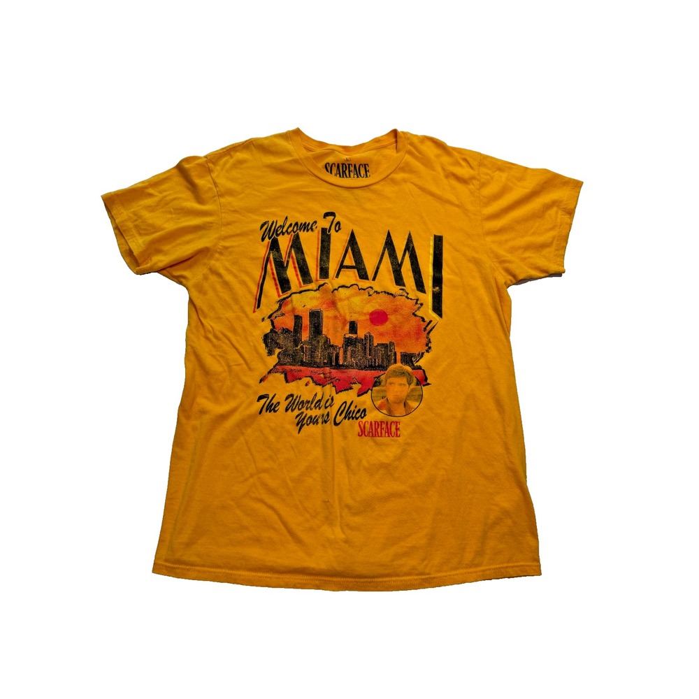 Scarface Welcome To Miami Shirt Mens Large Yellow Tony Montana Tee